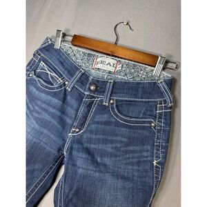 Ariat Real Denim Jeans Women Sz 27R Bootcut Embellished White Stitch Dark Wash